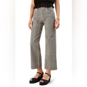Reformation Fawcett High Waist Cropped Wide Leg Gingham Black White Jeans